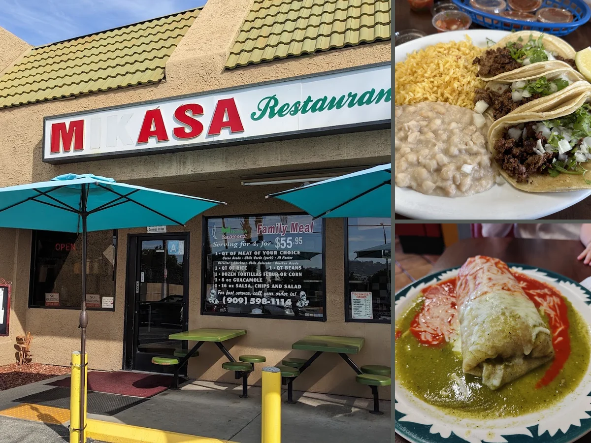 A spread of tacos, burritos, and rice.