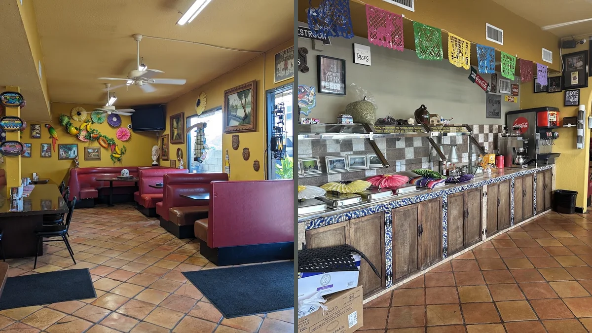 Simple home-style Mexican food on display.