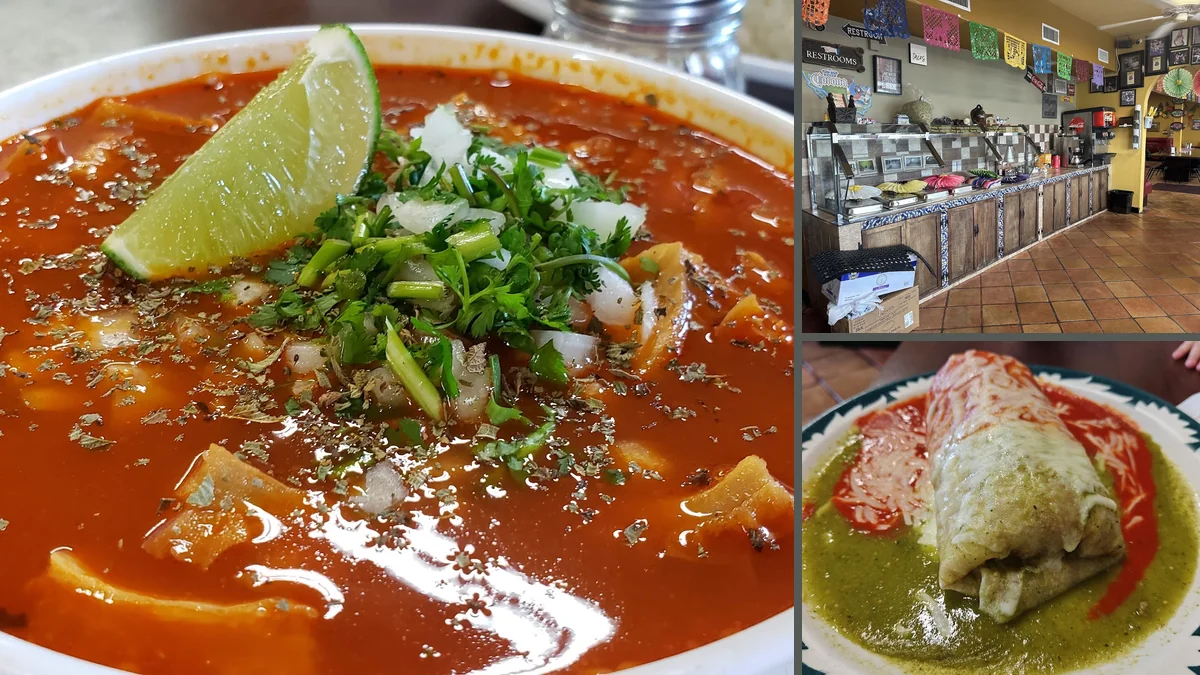 Simple home-style Mexican food on display.