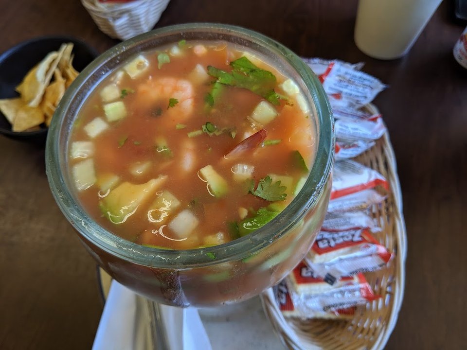 Menu page showing Mexican breakfast and dinner items.